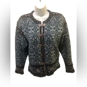 Icelandic Design Scandinavian Wool Cardigan Sweater S Blue Silver Clasps Fall